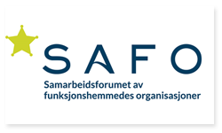  Logoen til Samarbeidsforumet av funksjonshemmedes organisasjoner. I logoen er det bilde av teksten SAFO. Under bokstavene SAFO står Samarbeidsforumet av funksjonshemmedes organisasjoner. Til venstre for SAFO er det bilde av en gul stjerne.