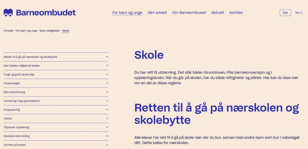 Skjermbilde nettsiden til Barneombudet